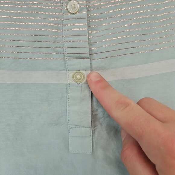 Ann Taylor LOFT The Softened Shirt Tunic Womens M Pastel Aqua Metallic Striped - Picture 4 of 11